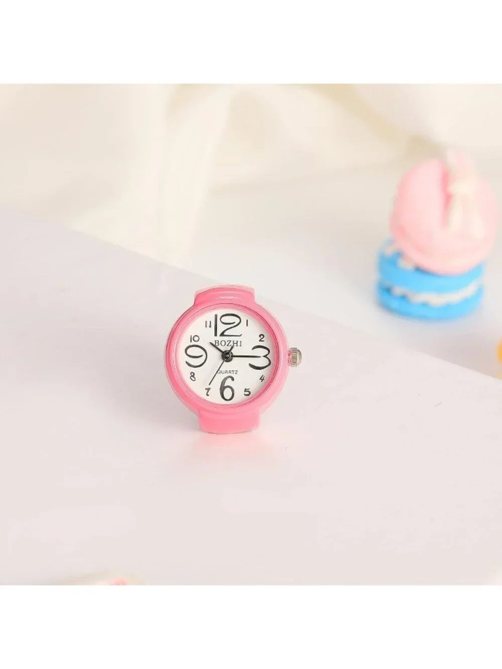 Unisex Pink Analog Quartz Easy Read Adjustable Modern Round Finger Ring Watch